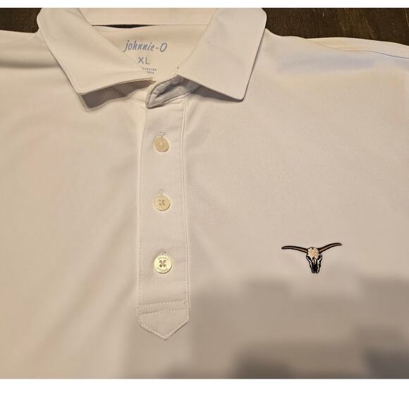 Men's Johnnie-O White Polo Shirt SS Polyester Size XL Longhorn **READ** - Picture 8 of 11